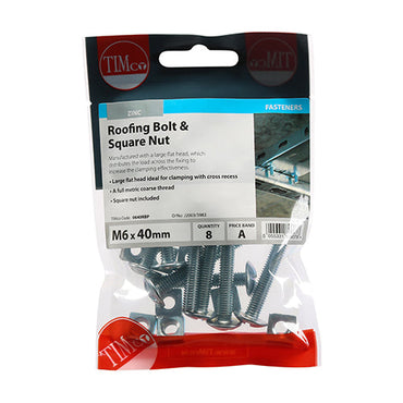 Roofing Bolts & Square Nuts - Zinc M6 x 40