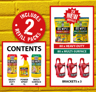 Big Wipes Van System - 3 brackets and Assorted Wipes Heavy Duty Multi Surface