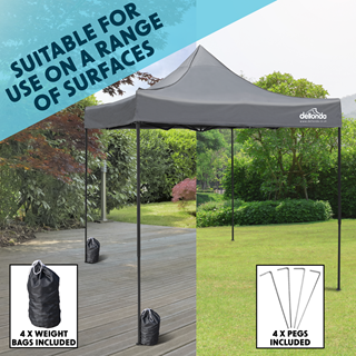 Dellonda Premium 3 x 3m Pop-Up Gazebo, PVC Coated, Water Resistant, Supplied with Carry Bag, Rope, Stakes & Weight Bags