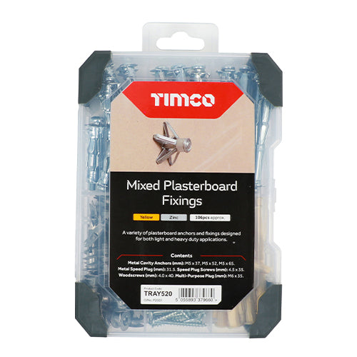 TIMCO Plasterboard Fixings Mixed Tray - 106pcs