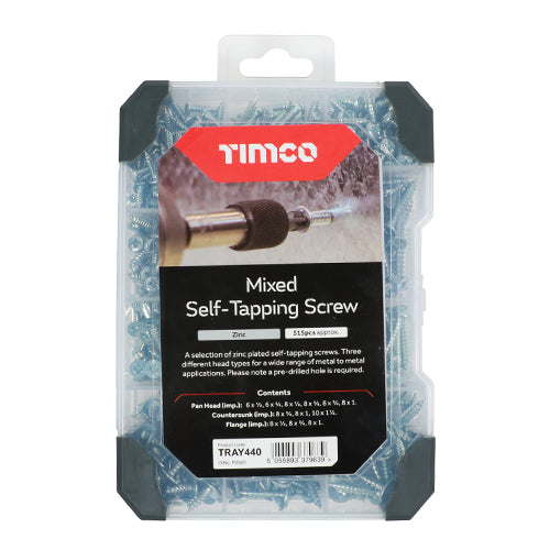TIMCO Self-tapping Silver Screws Mixed Tray - 515pcs